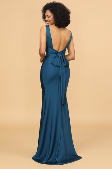 Azul Satén Vestido de dama de honor